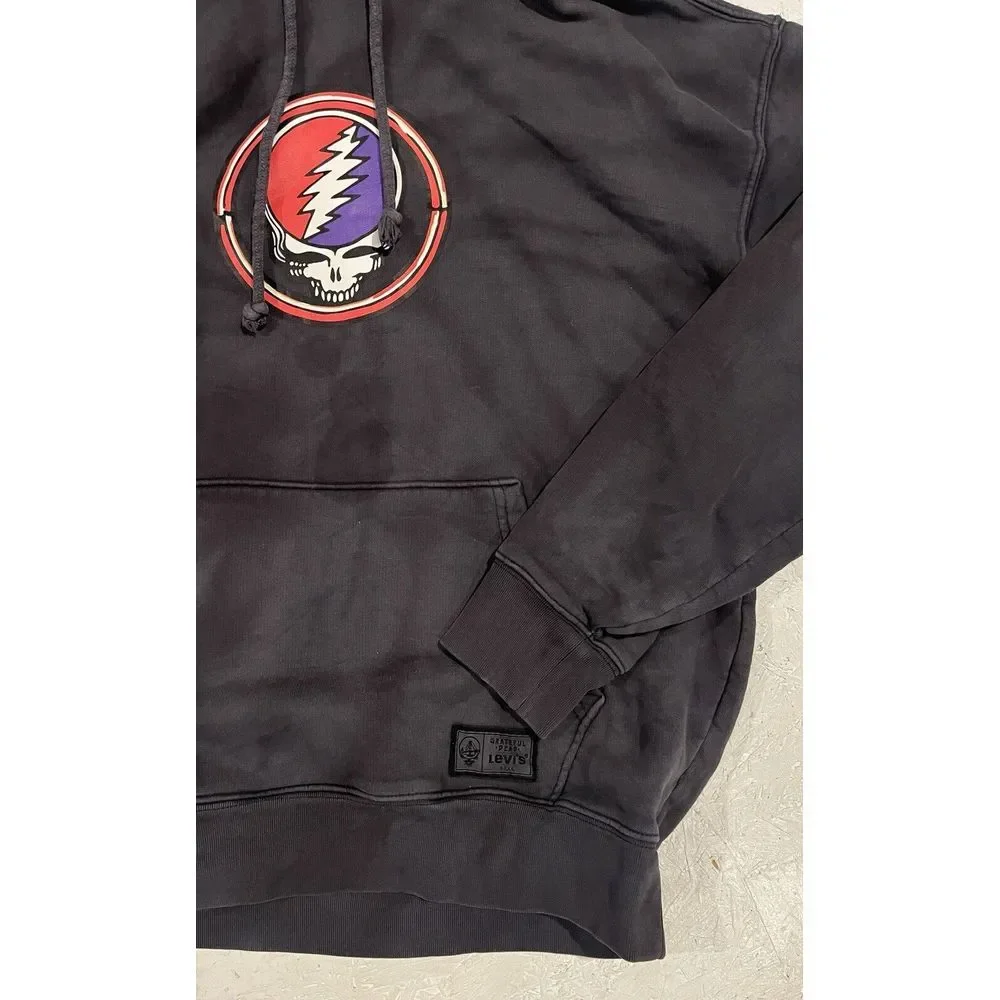 Levis x Grateful‎ Dead Hoodie Sweatshirt Skull Rose Tie Dye Gray Pullover XS